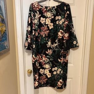 Calvin Klein Black Floral Long Sleeve Dress